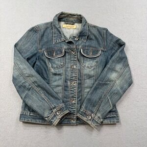 Contrast Trucker Jacket Women's 11 Blue Denim Medium Wash Western Grunge Rugged
